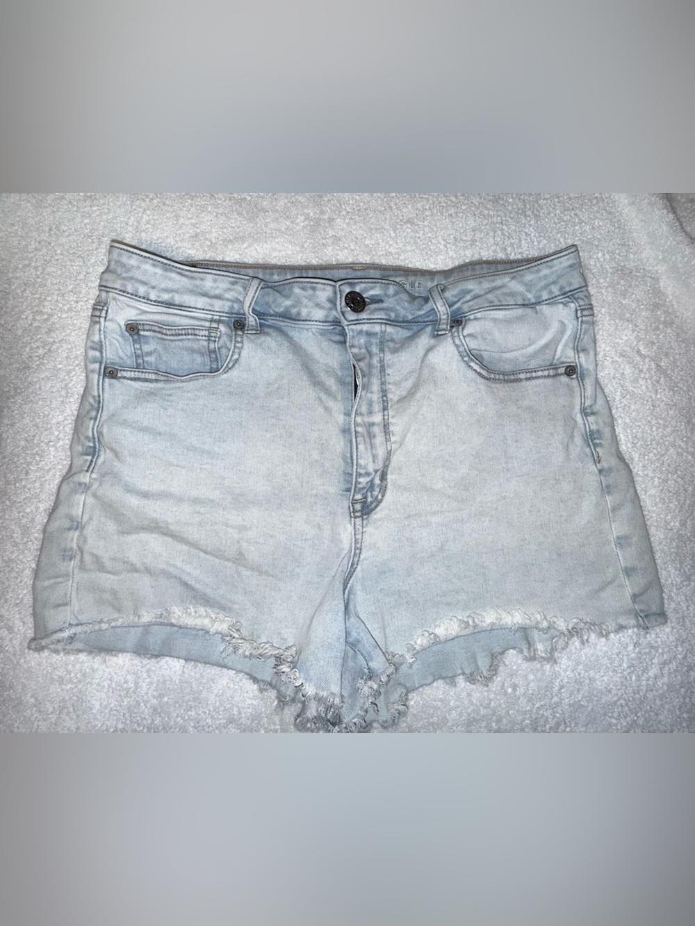 American‎ Eagle Outfitters Light Blue Denim Shorts Size 14 Super Hi Rise Shortie